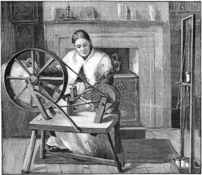 スピタルフィールズのシルクワーカーが彼女のコテージでシルクを巻く、ロンドン、イギリス、1893