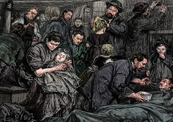 アメリカ、c1850行きの大西洋汽船で乗客を操縦