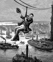 ブルックリンブリッジ、c1900でのケーブルのテスト