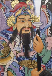 タイ、バンコク、ワット・ポー寺院、17世紀に描かれた中国人兵士のカラフルな絵。©Stuart Isett/Dorling Kindersley/UIG/Leemage