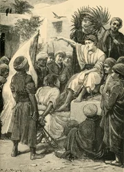 王を演じる少年サイラス、1890年。