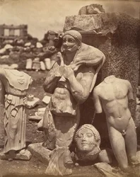 アクロポリスで発掘された直後の子牛の担ぎ手とクリティオスの少年, ダンス..., ca. 1865年。