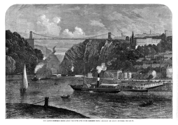 エイボン川を渡るクリフトン吊り橋、1864年