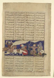 ロスタムとアシュカブスの戦闘、シャーナマ王の書のフォリオ 1330-40。