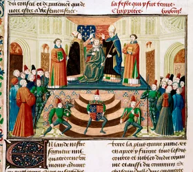 イングランド王ヘンリー4世の戴冠。ジャン・フロワサールの「フランス大年代記」の細密画の部分、1470年頃