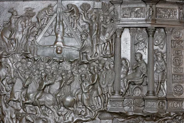 The Crucifixion of Saint Peter - Detail of a portal - Front Entrance Door of St - Peter