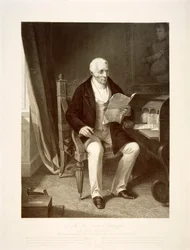 1846 年、ロンドンのアプスリー ハウスの自宅で読書をするウェリントン公爵