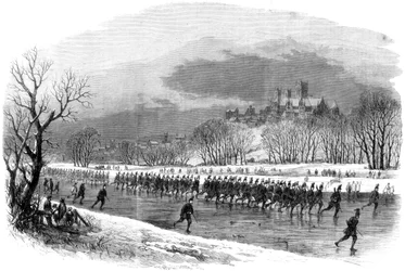 1861年にスケートでウィザム川を下って行進した最初のリンカンシャーライフルボランティア