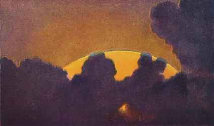 夕暮れ時の緑の閃光、大気によって屈折した希少なプリズム色、c1935