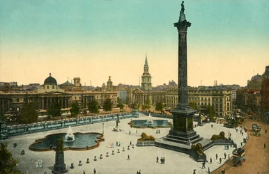 ナショナルギャラリーとネルソンの柱、トラファルガースクエア、ロンドン、c1910。