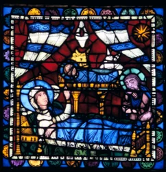 キリスト降誕、ステンドグラス、シャルトル大聖堂、フランス、1194-1260