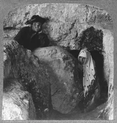 キリストの墓、石を見せて、転がして、c1900