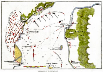 1863年、日本の鹿児島港の海軍による爆撃