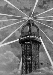 1889年、パリ、エッフェル塔の上にある電灯