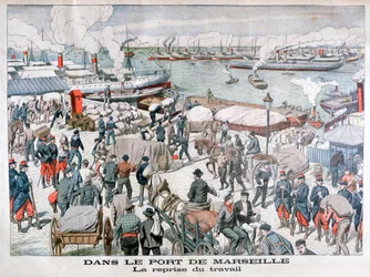 1904年、フランス、マルセイユ港でのドック労働者によるストライキの終了