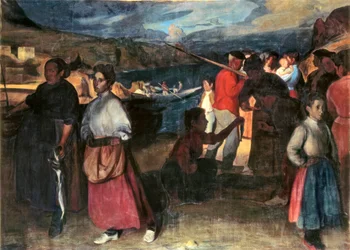"イワシの商人" アンヘル・ラロケ・エチェバリア（1874-1961）の絵画 油彩・キャンバス