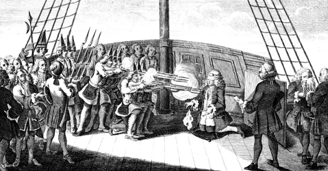 モナーク号に乗ったバング提督の射撃、1757年