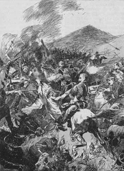 彼らは1902年に描かれ、羽をつけられた赤い男性の見知らぬ大衆に飛び込んだ