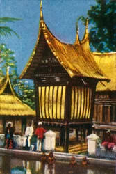 伝統的なわらぶき屋根の米納屋、パダン、スマトラ、c1928。