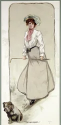 「Two are Company」、犬を連れた女性ゴルファー、c1900