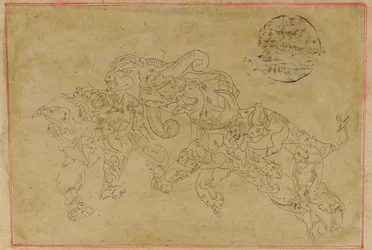 18 世紀に戦っている 2 頭の合成象。