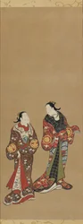 黒いローブを着た 2 人の背の高い女性、江戸時代、1615 ～ 1868 年。
