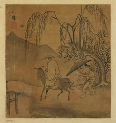 雨の中の 2 人の旅行者、おそらく明王朝、1368 年～1644 年。
