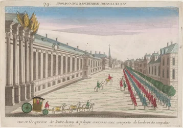 1735年のワルシャワのポーランド王の宮殿の入口の眺めと展望