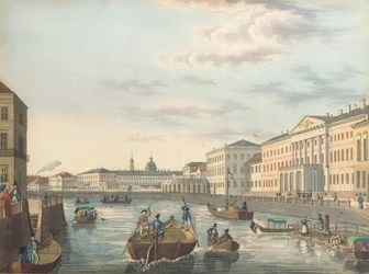 1820年代のサンクトペテルブルクのフォンタンカ川の眺め