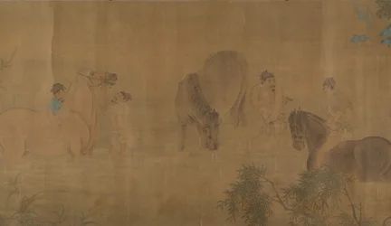 川で馬を洗う、1309 年。