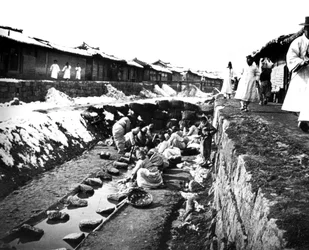 屋外で服を洗う、韓国、1900