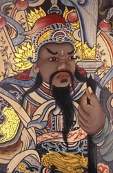 ワット・ポー仏教寺院の守護神がドアに描かれている バンコク タイランデ