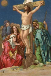 十字架の道 - via crucis - 十字架の駅：磔刑、12番目の駅、イエスは十字架上で死ぬ Chromolithography 個人のコレクション