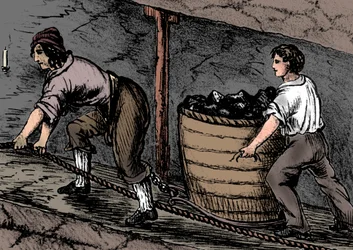 炭鉱で働いている女性と少年、ボルトン、ランカシャー、1848