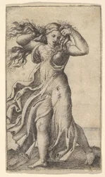 彼女の髪を引っ張る女性、ca。 1515。