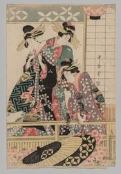 春の路上を覗く吉原の女性たち、1753-1806