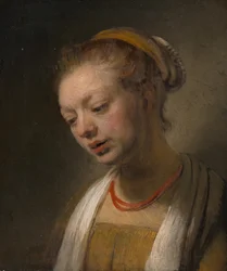 赤いネックレスを持つ若い女性、ca。 1645年。