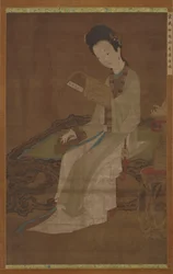 詩集を読む若い女性、明代、16～17世紀。