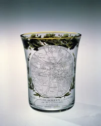 1813〜14年、サミュエルモーンが装飾した、吹き飛ばされ、染色され、エナメルを塗ったビーカー