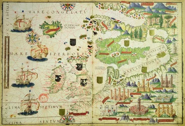 1519年に制作されたペドロとジョルジェ・レイネルおよびロポ・オメンによる『ミラー地図帳』の複製からのヨーロッパ地図