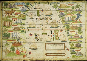 中国海の地図。1519年に作成されたペドロとジョルジェ・レイネル、およびロポ・オメンによる『ミラー地図帳』の複製より