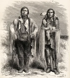 チャールズラプランテ（d.1903）によって彫刻された2つのUteインディアン、「手の中の世界」のイラスト、1878年公開