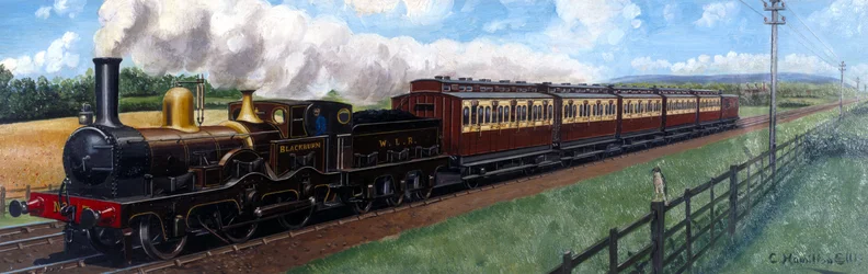 機関車「Blackburn」が牽引するWest Lancashire Railwayの列車。