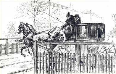 ロンドンの街を走る馬と馬車。