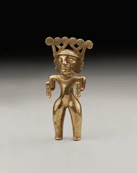 おそらくパナマまたはコスタリカからのシャーマンの珍しいインターナショナルスタイルの金の人物、c.500-1000