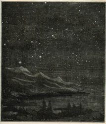 空を観察するのにぴったりの星空。 カミーユ・フラマリオンの「空の星とその他の好奇心」からの彫刻