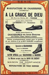 トゥールにある "A la grace de dieu "という靴の製造会社の広告。ABC Les Images en Alphabet "のエングレーヴィング。エピナルの画像。Pellerin and Cie, printer-publisher, Epinal, 19世紀末、1890年頃。10ページ。薄さ：19.5 x 13.5 cm