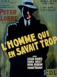 アルフレッド・ヒッチコック監督、ピーター・ローレ出演の映画『暗殺者の家』のポスター、1934年
