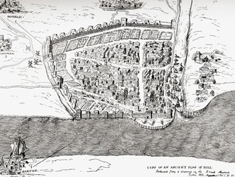 イングランド、イースト・ライディング・オブ・ヨークシャー、キングストン・アポン・ハルの古代の平面図（1900年頃発行のPicturesque History of Yorkshireより