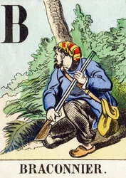 B : ブラコニエ - 狩猟用アルファベット, 1890年頃（彫刻